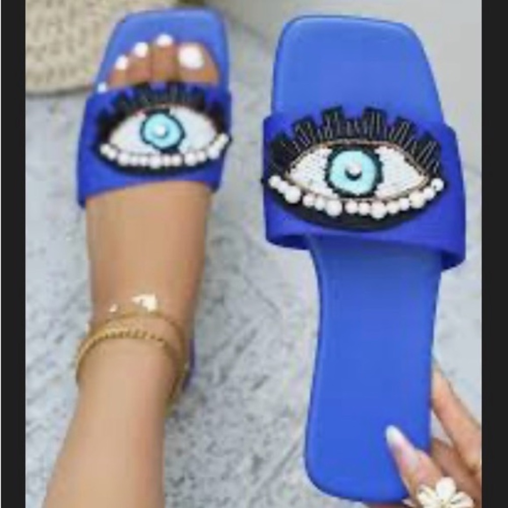 Evil Eye Design Beaded Women's Sandals - Picture 2 of 2